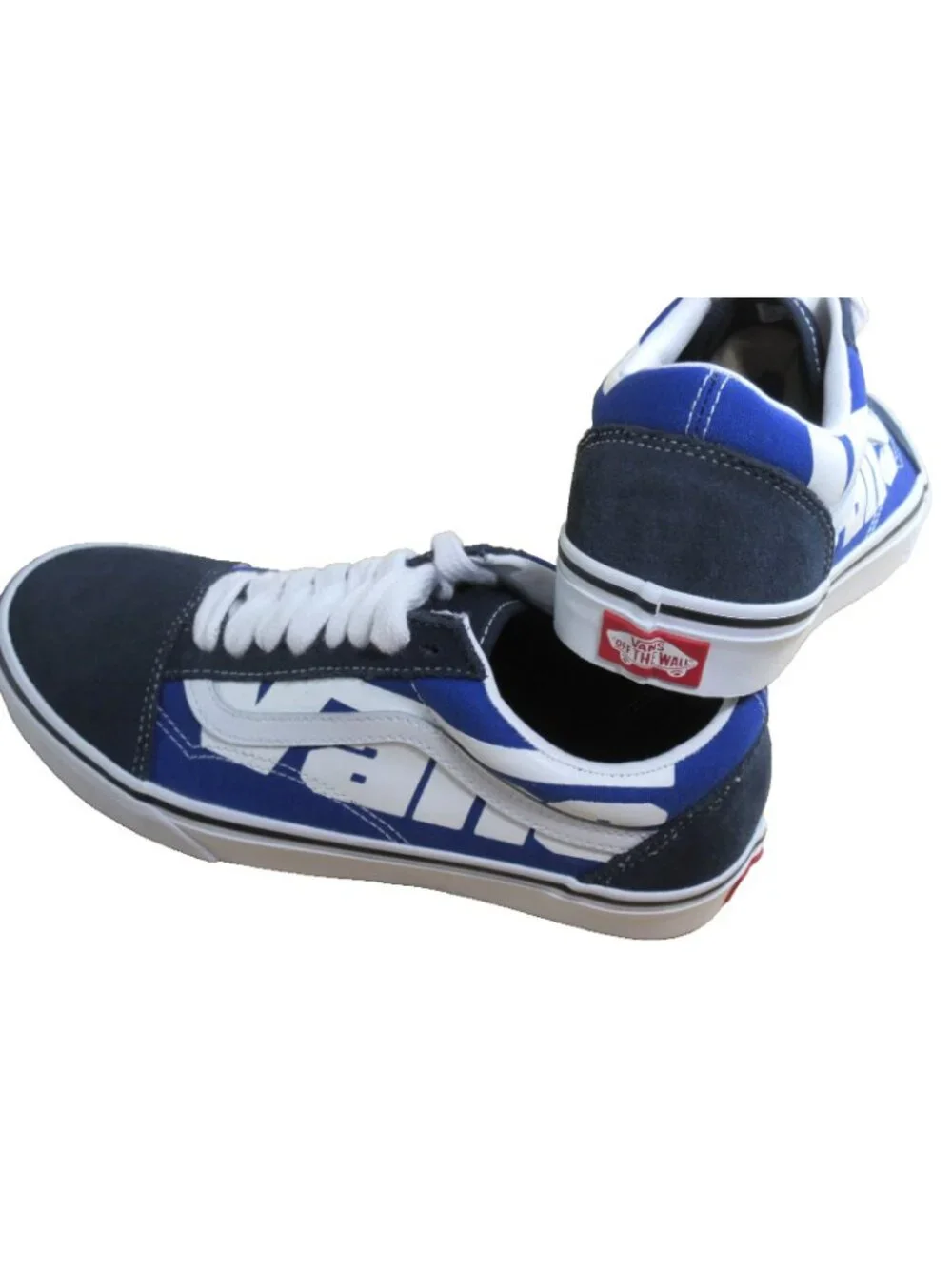 Vans Men's Old Skool Jumbo VANS Logo Blue White Canvas Suede shoes Size 9